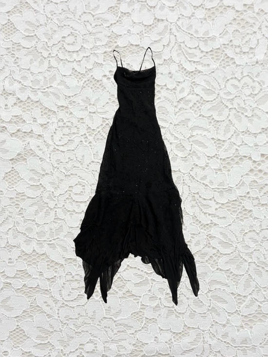 Charlotte Russe Dresses & Skirts - vintage charlotte russe black fairy goth cowl neck handkerchief hem dress